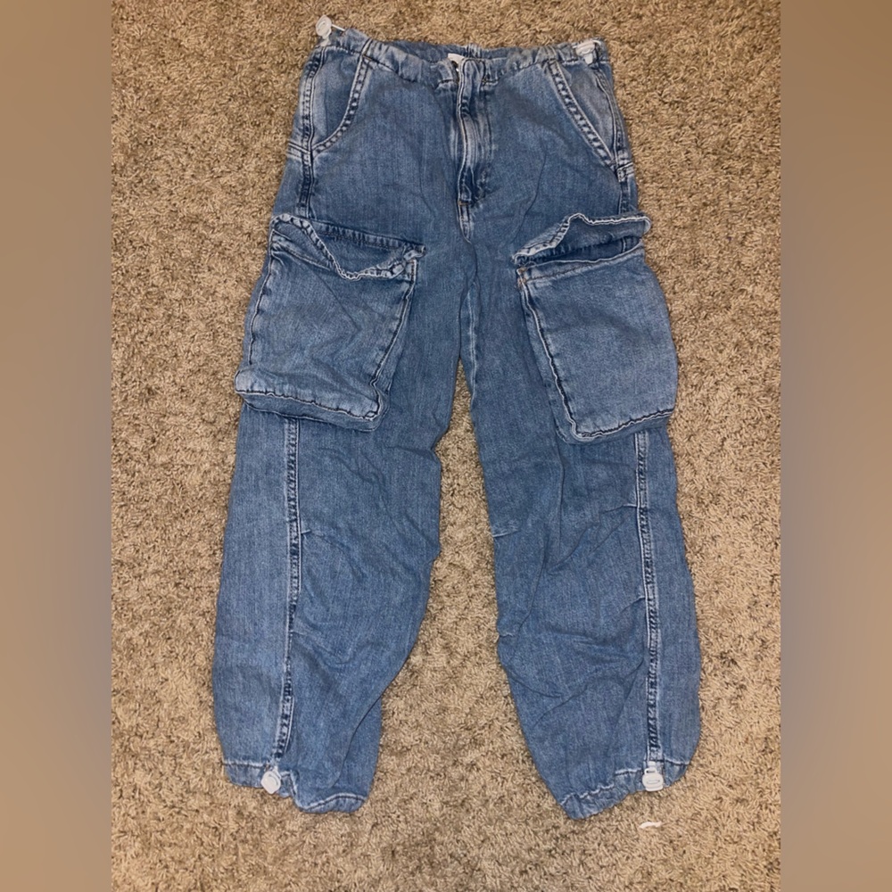 Zara Girls Light Blue Cargo Denim Jeans Sz9